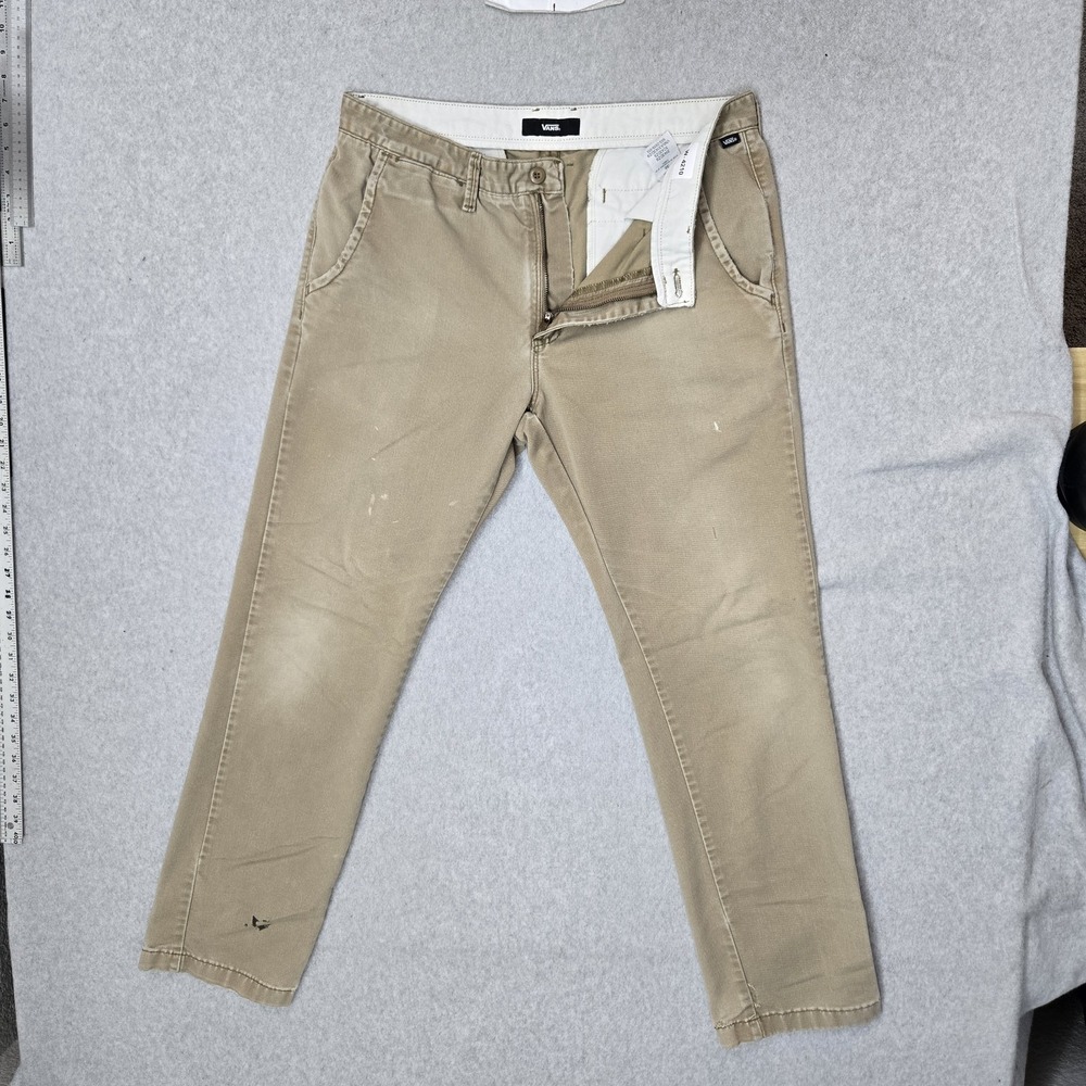 Vans Men Pants 36 Khaki Chino Twill Casual Pants Button Zipper 31" READ